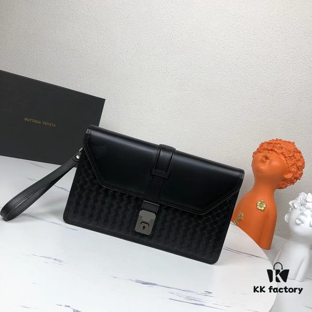 Box Included] BV Original Surplus Waxed Calfskin Clutch - 1 External Zipper Pocket, 1 Internal Zipper Pocket, 2 Inner Slip Pockets, Fits Cigarettes and Phone! Same as Boutique Version, High-End Quality. Model: 6681#, Color: Black, Dimensions: 29x18x5cm