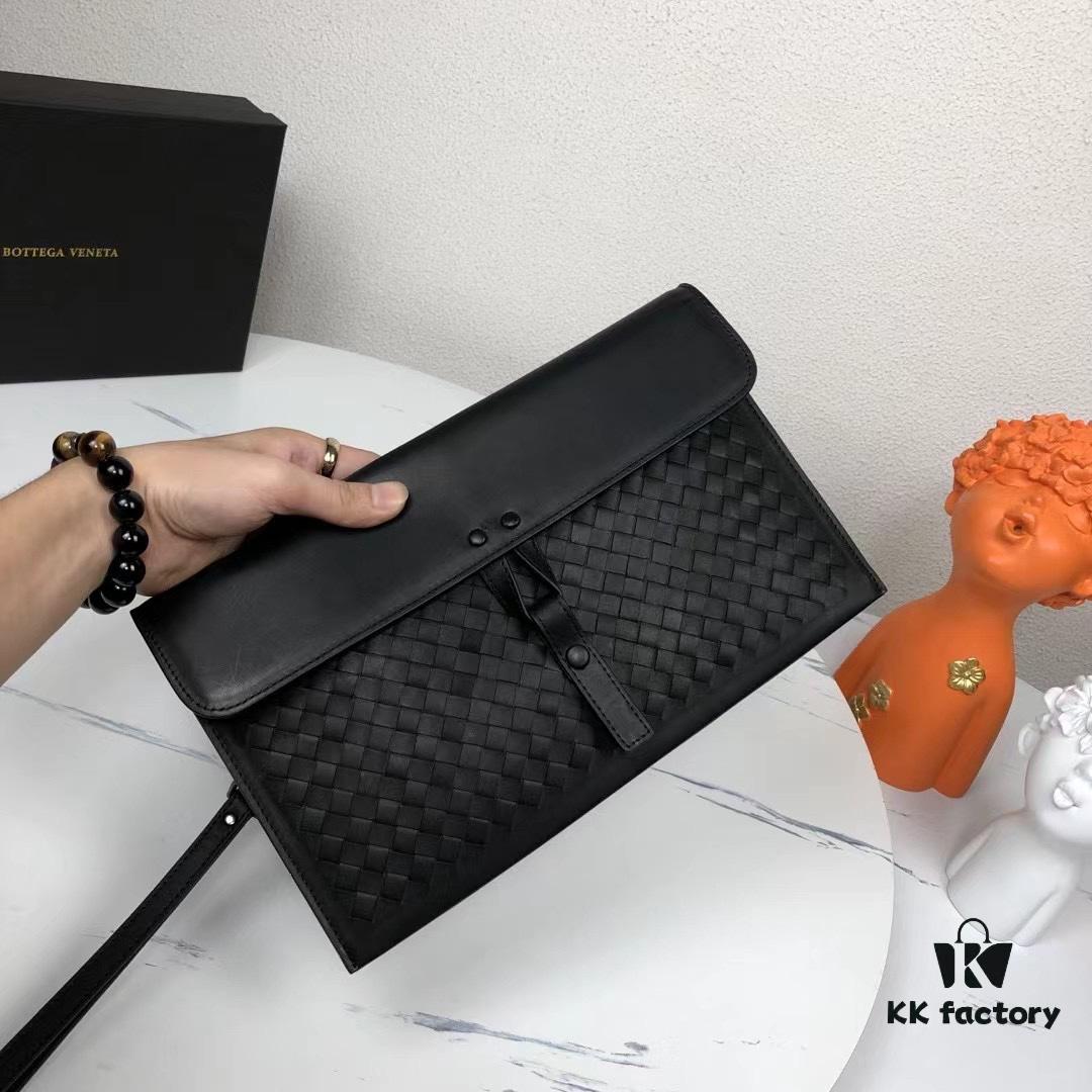 6930c3f36e68136f4d9af678 Bv Flap Clutch with Box - Premium Imported Waxed Cowhide, Luxury Hand-Stitched Weave, Gun Buckle Hardware, Elegant and Practical