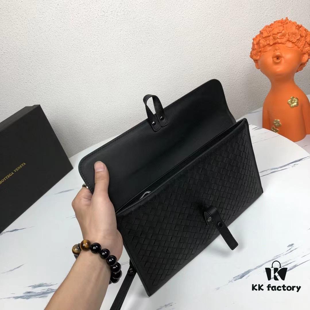 6930c3f76e68136f4d9af681 Bv Flap Clutch with Box - Premium Imported Waxed Cowhide, Luxury Hand-Stitched Weave, Gun Buckle Hardware, Elegant and Practical