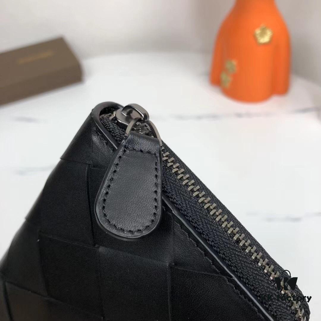 Bottega Veneta Black Woven Leather Wallet - Imported Wax-Treated Calfskin, Handcrafted Design 1618#