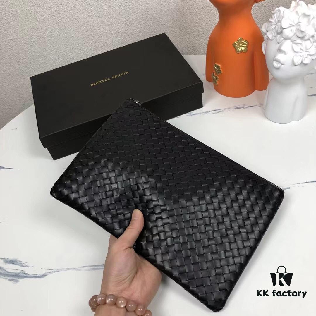 6930c47f6e68136f4d9af791 Large Size with Box - BV Men's Hand Purse, Handcrafted from Premium Waxed Cowhide Leather, Braided Design, Multi-Functional Wallet and Clutch with Zipper Closure
