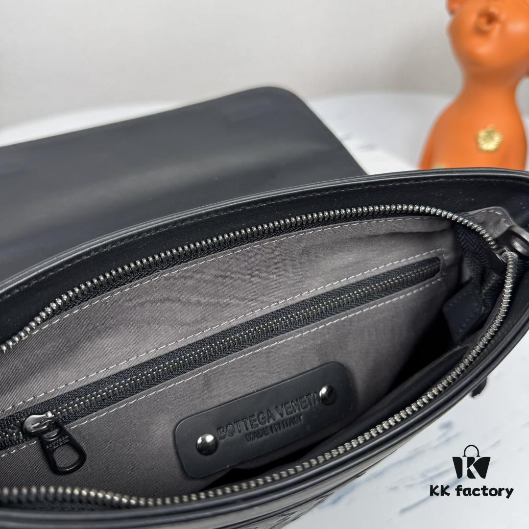 BV Latest Men's Shoulder Bag Original Quality Top-Grade Waxed Calfskin 832# Black 26x24x4cm