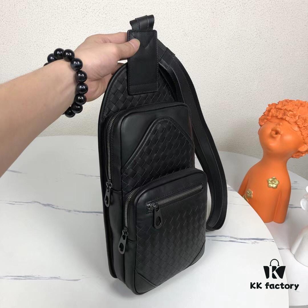 6930c4f66e68136f4d9af866 BV Latest Men's Top-Grade Leather Chest Bag, Model 821#, Black