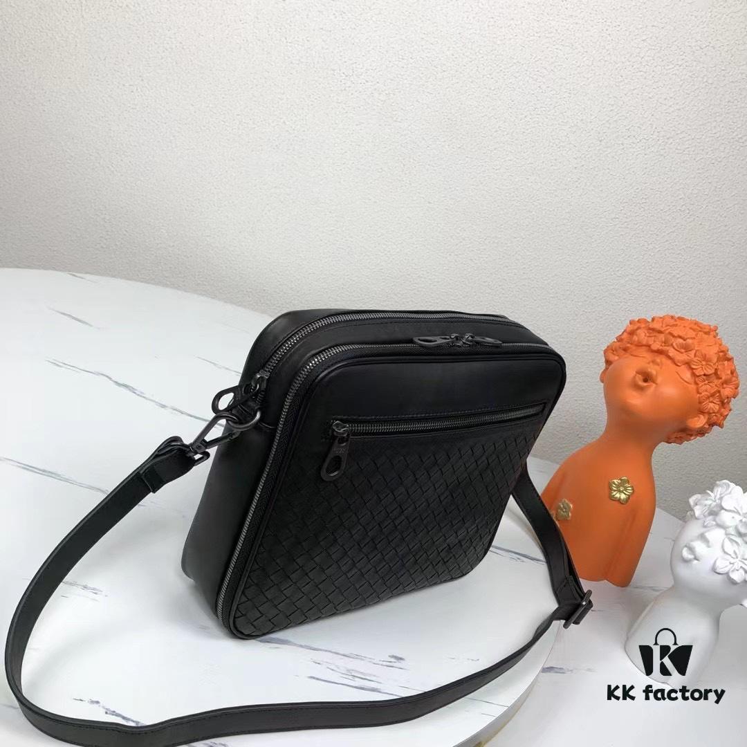 6930c55f6e68136f4d9af920 Bottega Veneta Original Men's Crossbody/Shoulder Bag in Black - Premium Imported Waxed Calfskin, Handwoven Craftsmanship