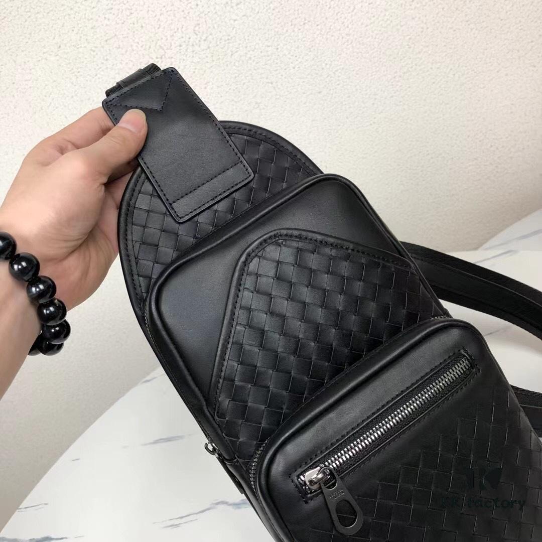 6930c60e6e68136f4d9afa4f BV Latest Men's Top-Grade Leather Chest Bag, Model 821#, Black
