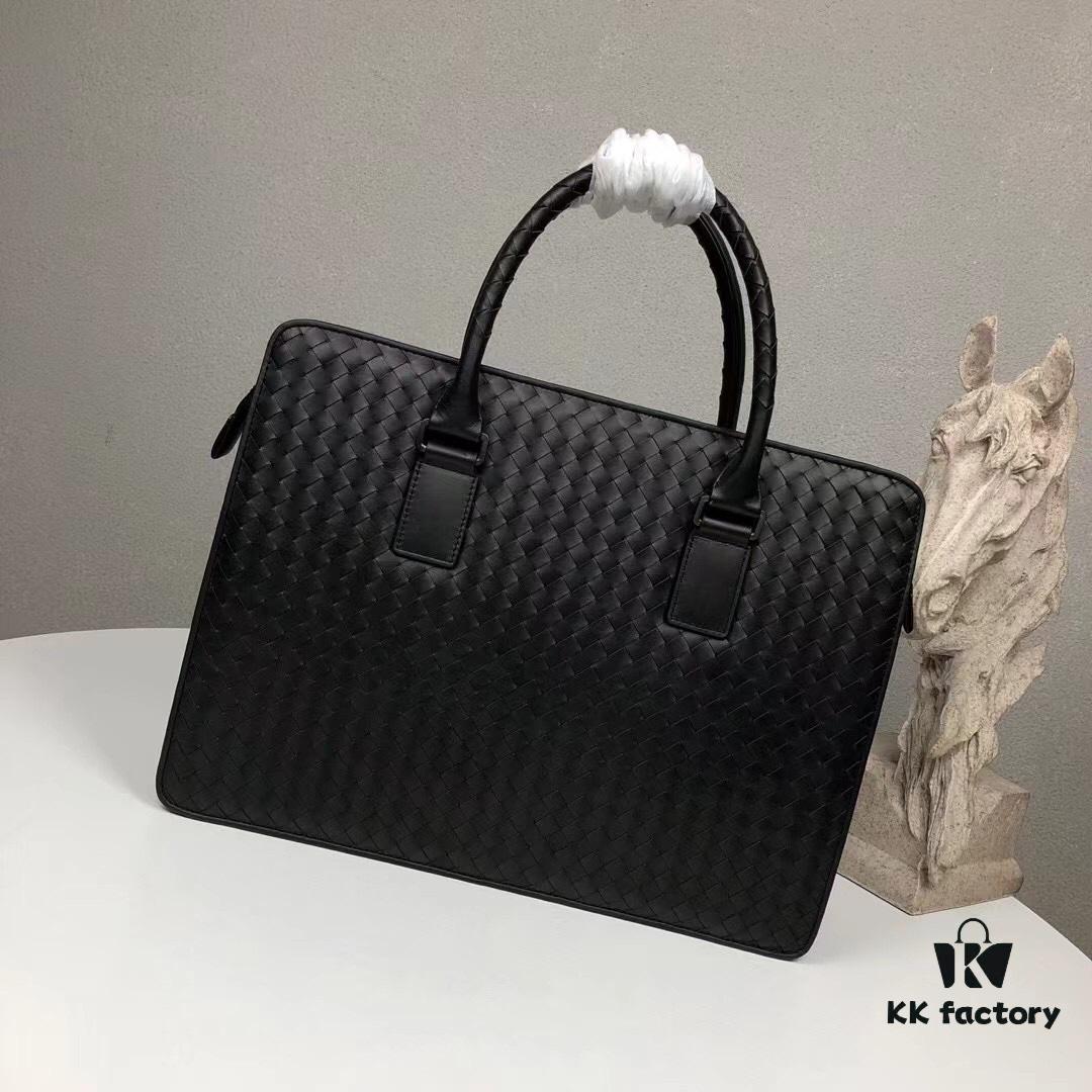6930c61e6e68136f4d9afa63 Bv Men's Briefcase Handbag - Imported Waxed Leather Woven Design with Silver-Tone Clasp, European Style Lining