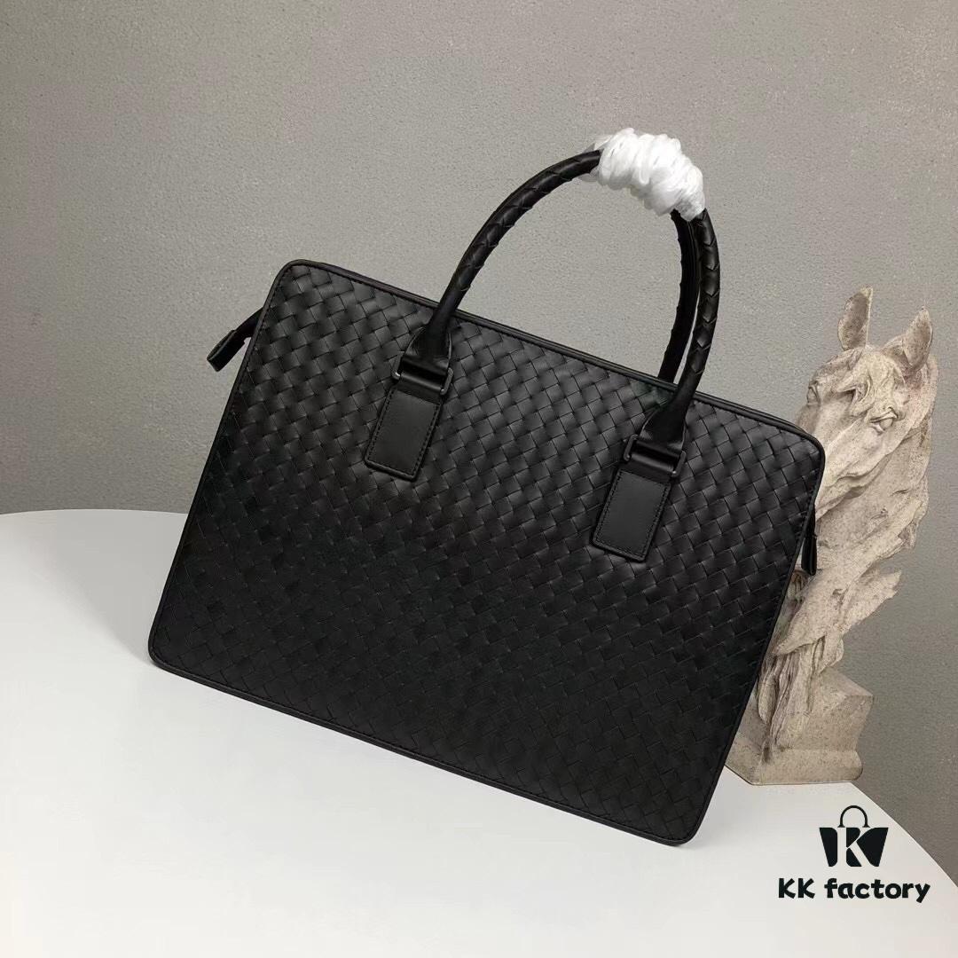 6930c61f6e68136f4d9afa67 Bv Men's Briefcase Handbag - Imported Waxed Leather Woven Design with Silver-Tone Clasp, European Style Lining