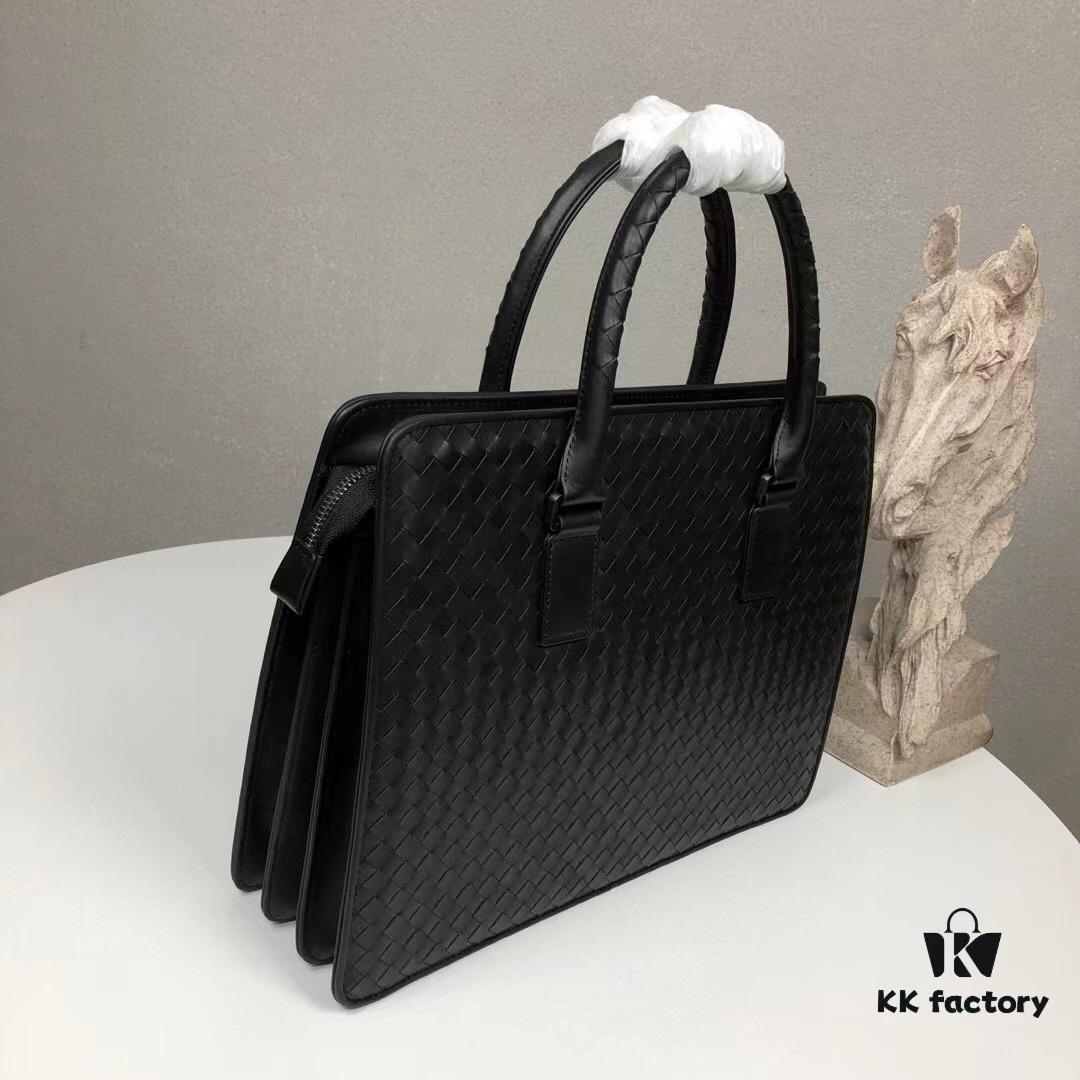 6930c6206e68136f4d9afa68 Bv Men's Briefcase Handbag - Imported Waxed Leather Woven Design with Silver-Tone Clasp, European Style Lining