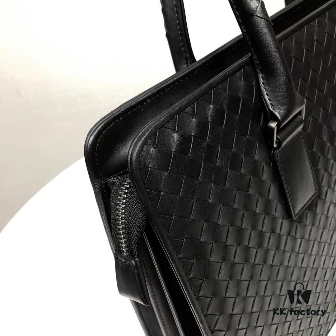 6930c6236e68136f4d9afa6b Bv Men's Briefcase Handbag - Imported Waxed Leather Woven Design with Silver-Tone Clasp, European Style Lining