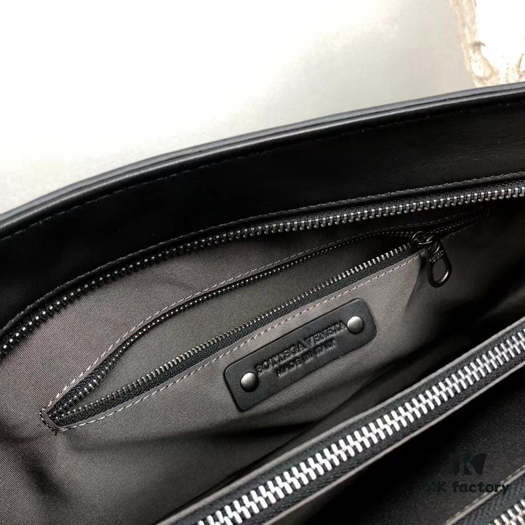 6930c6246e68136f4d9afa6e Bv Men's Briefcase Handbag - Imported Waxed Leather Woven Design with Silver-Tone Clasp, European Style Lining