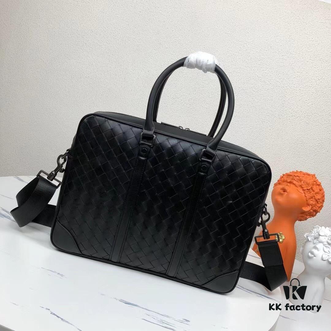 6930c6636e68136f4d9afadc BV Men's Business Briefcase Handbag, Imported Waxed Cowhide Woven Design with Silver-Tone Hardware, Latest European Style Lining, Fashionable and Casual