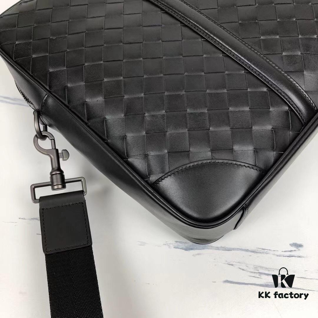 6930c6666e68136f4d9afadf BV Men's Business Briefcase Handbag, Imported Waxed Cowhide Woven Design with Silver-Tone Hardware, Latest European Style Lining, Fashionable and Casual