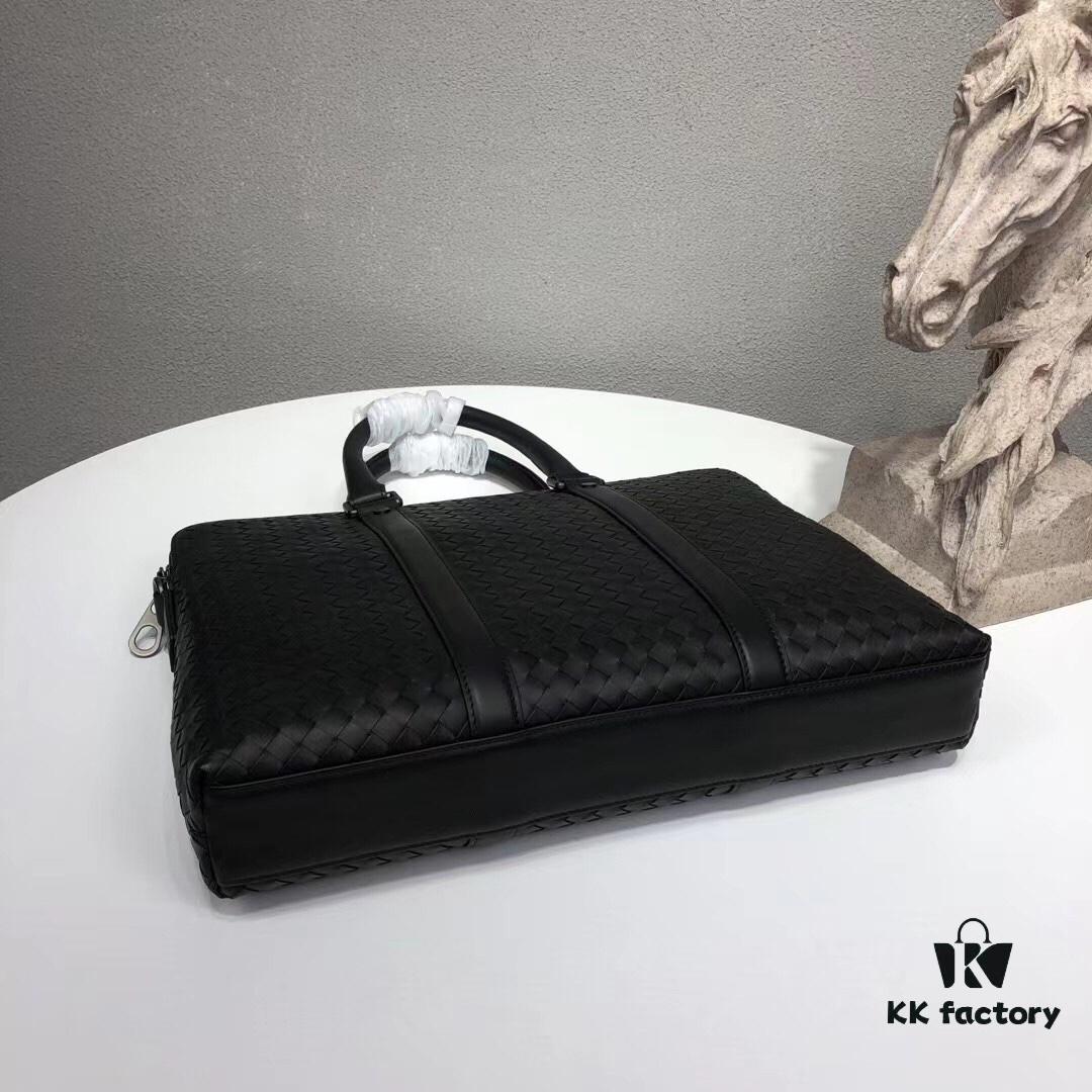 6930c6816e68136f4d9afb09 BV Briefcase Dual-Zip Laptop Bag Made from Premium Imported Calfskin, Handwoven with Double Compartment Design