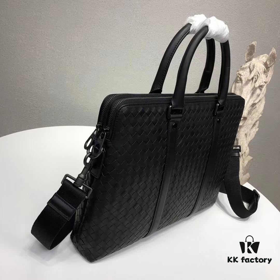 6930c6816e68136f4d9afb0a BV Briefcase Dual-Zip Laptop Bag Made from Premium Imported Calfskin, Handwoven with Double Compartment Design