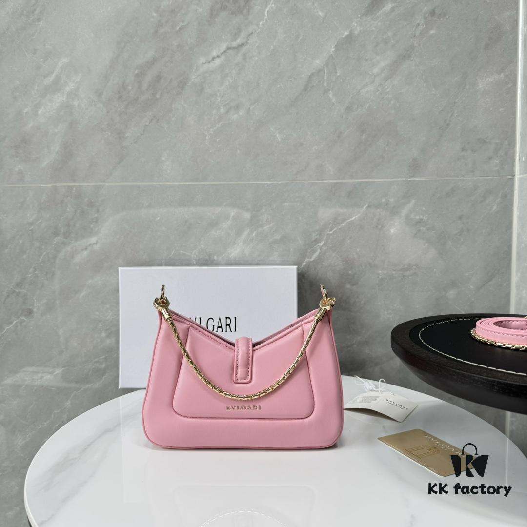 6930c6da6e68136f4d9afb8e BVLGARI SERPENTI BAIA Small Shoulder Bag in Textured Silver Calfskin