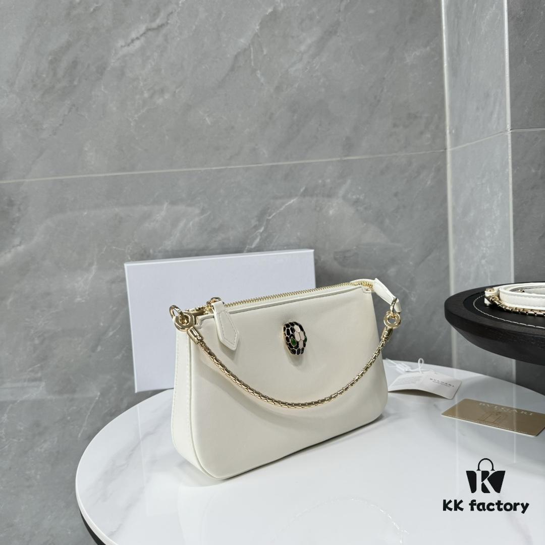 6930c6e06e68136f4d9afb97 BVLGARI SERPENTI BAIA Small Shoulder Bag in Textured Silver Calfskin