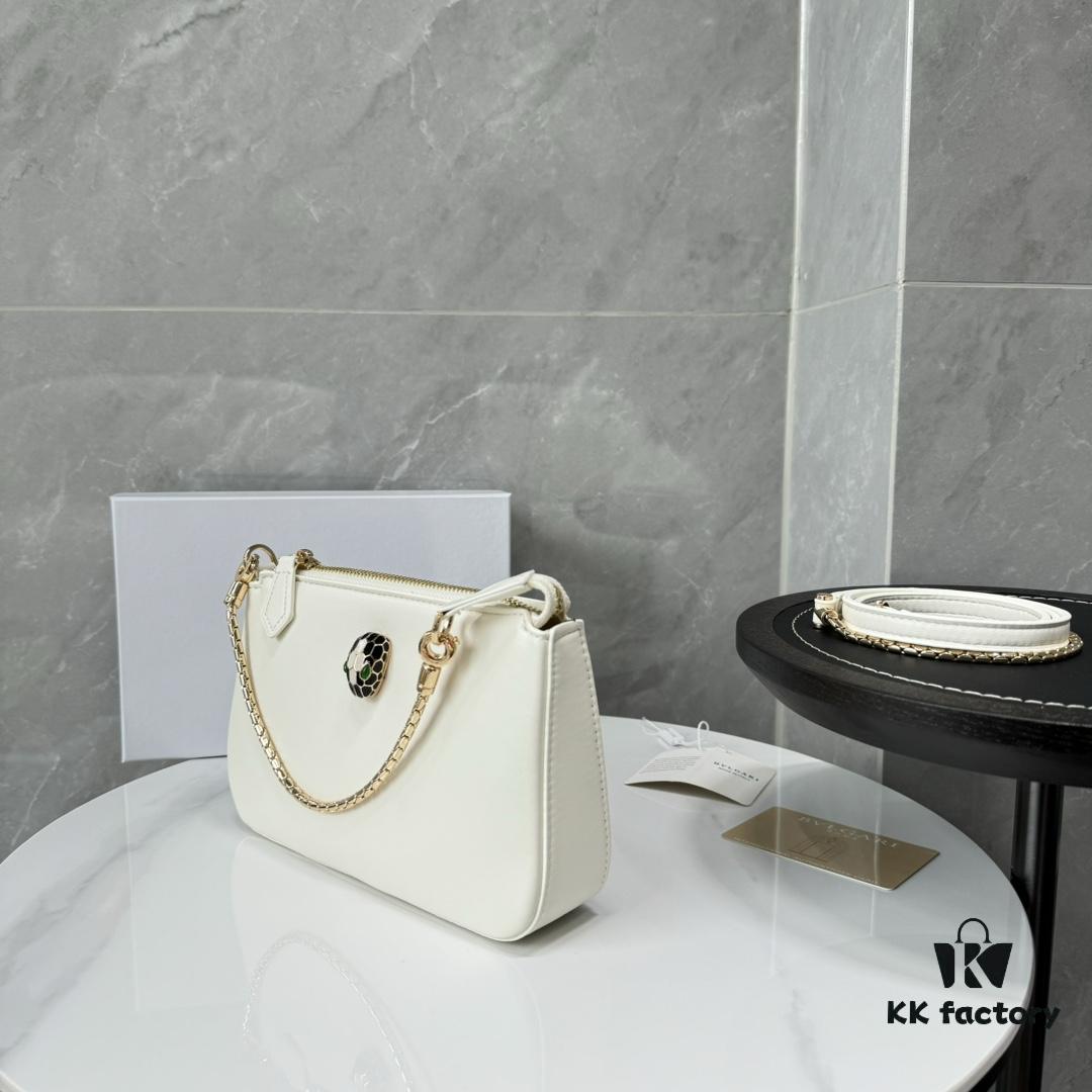 6930c6e06e68136f4d9afb9a BVLGARI SERPENTI BAIA Small Shoulder Bag in Textured Silver Calfskin