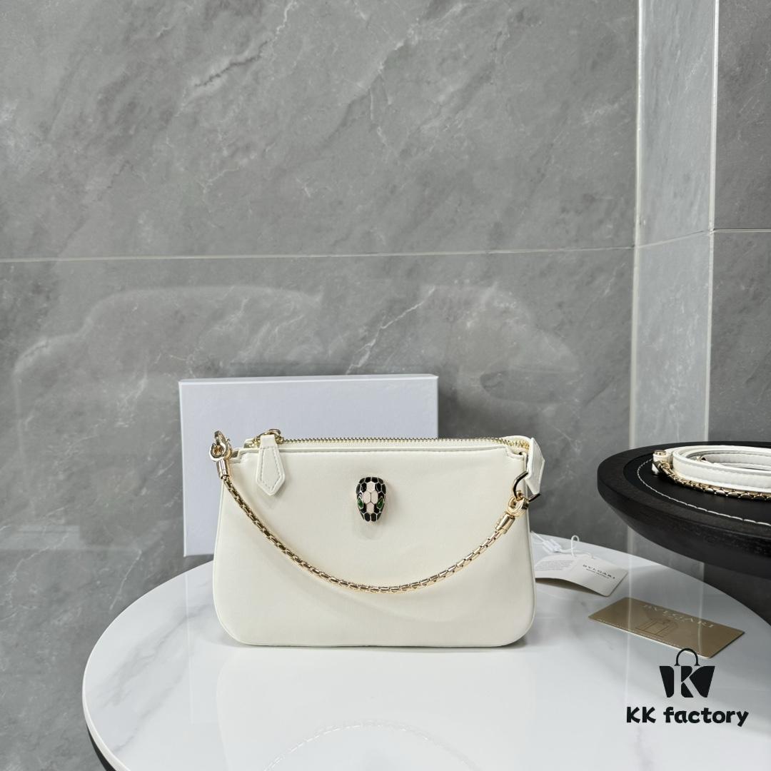 6930c6e26e68136f4d9afb9d BVLGARI SERPENTI BAIA Small Shoulder Bag in Textured Silver Calfskin