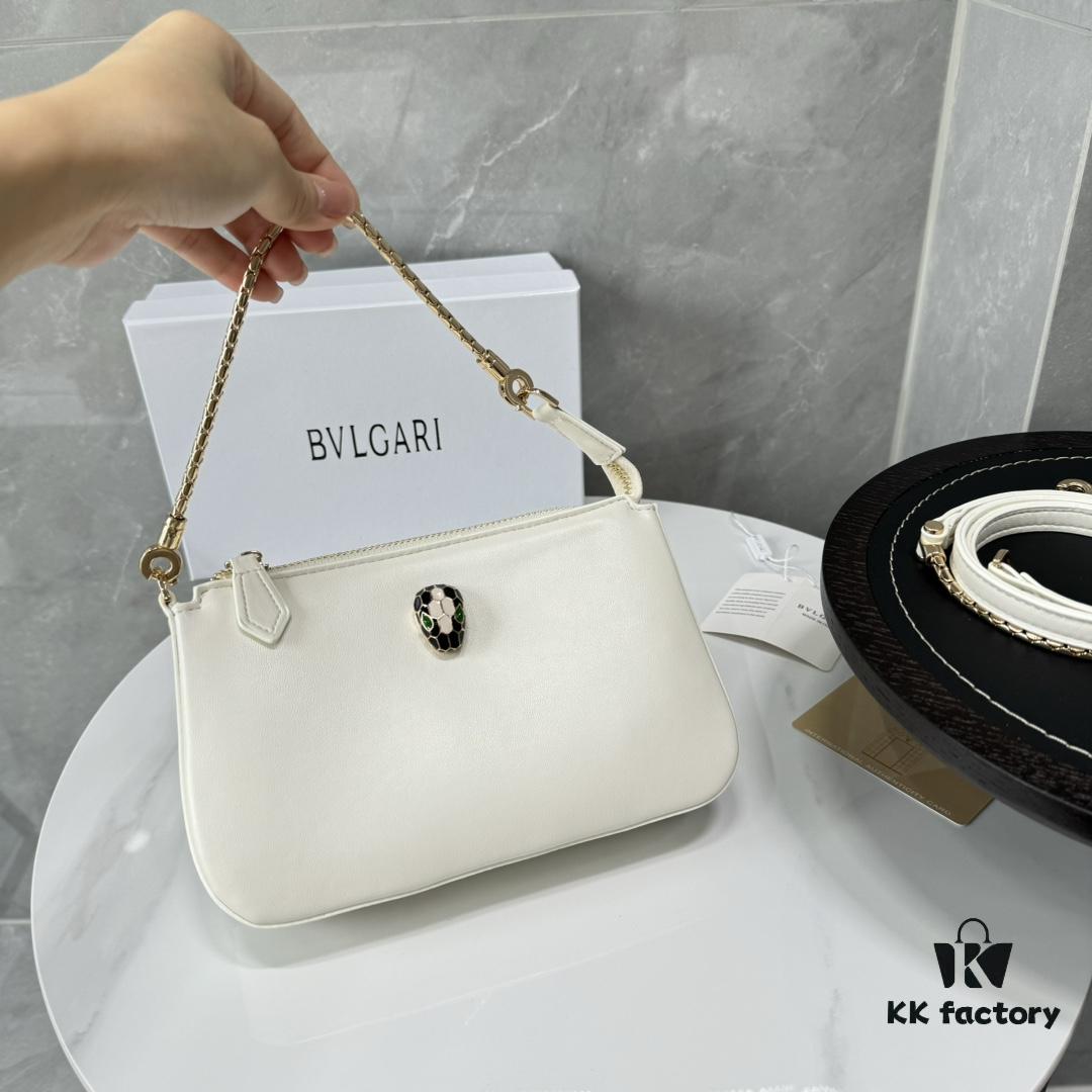 6930c6e36e68136f4d9afb9e BVLGARI SERPENTI BAIA Small Shoulder Bag in Textured Silver Calfskin