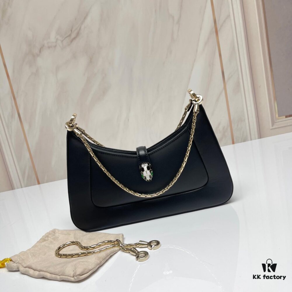 6930c6e56e68136f4d9afba1 BVLGARI SERPENTI BAIA Small Shoulder Bag in Silvered Textured Calfskin with Snake Head Clasp