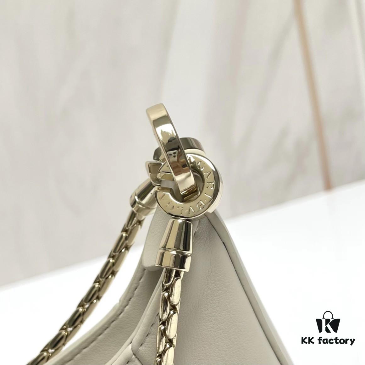 6930c6ea6e68136f4d9afbaa BVLGARI SERPENTI BAIA Small Shoulder Bag in Textured Silver Calfskin with Snake-Head Clasp