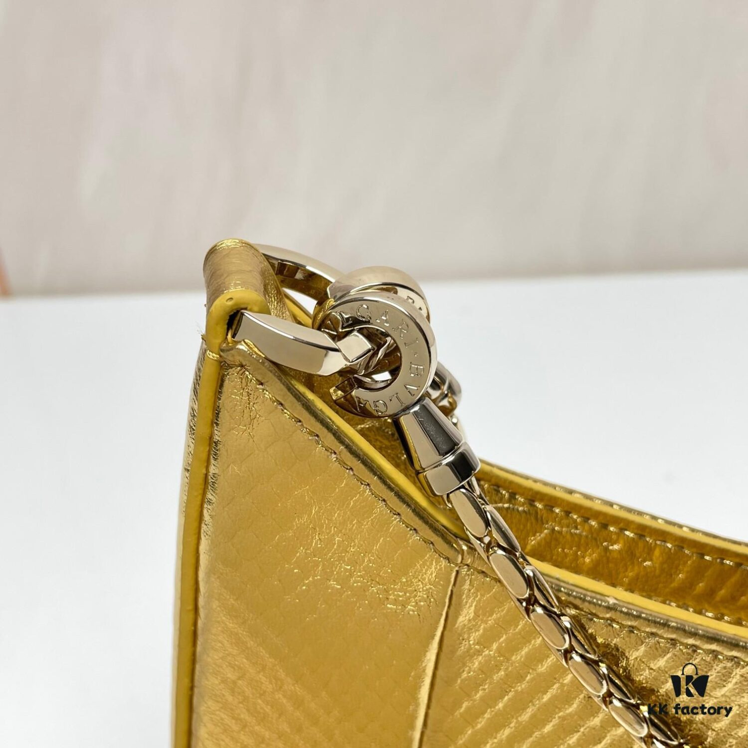6930c7086e68136f4d9afbdf BVLGARI SERPENTI BAIA Small Shoulder Bag in Silver-Textured Calfskin with Snake Head Magnetic Clasp