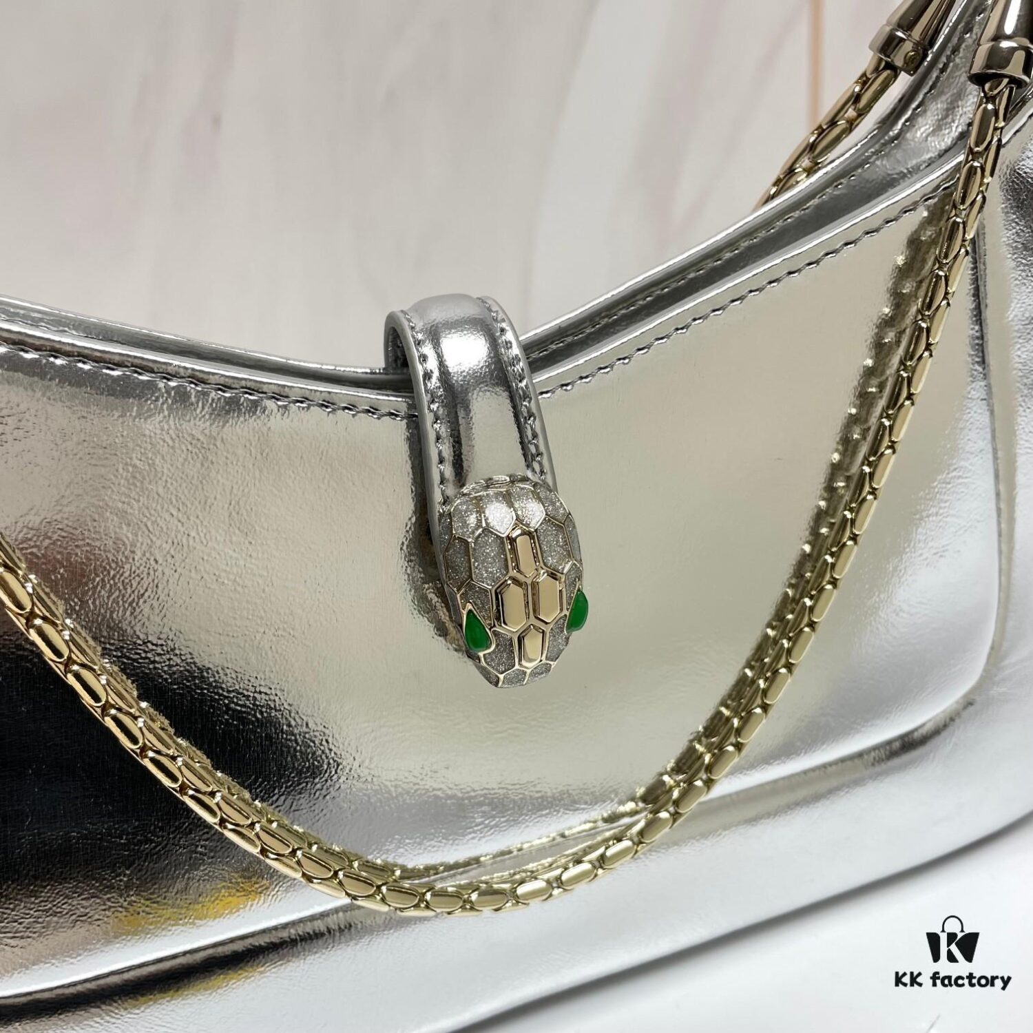 6930c70d6e68136f4d9afbe6 BVLGARI SERPENTI BAIA Small Shoulder Bag in Silver-Tone Textured Calfskin