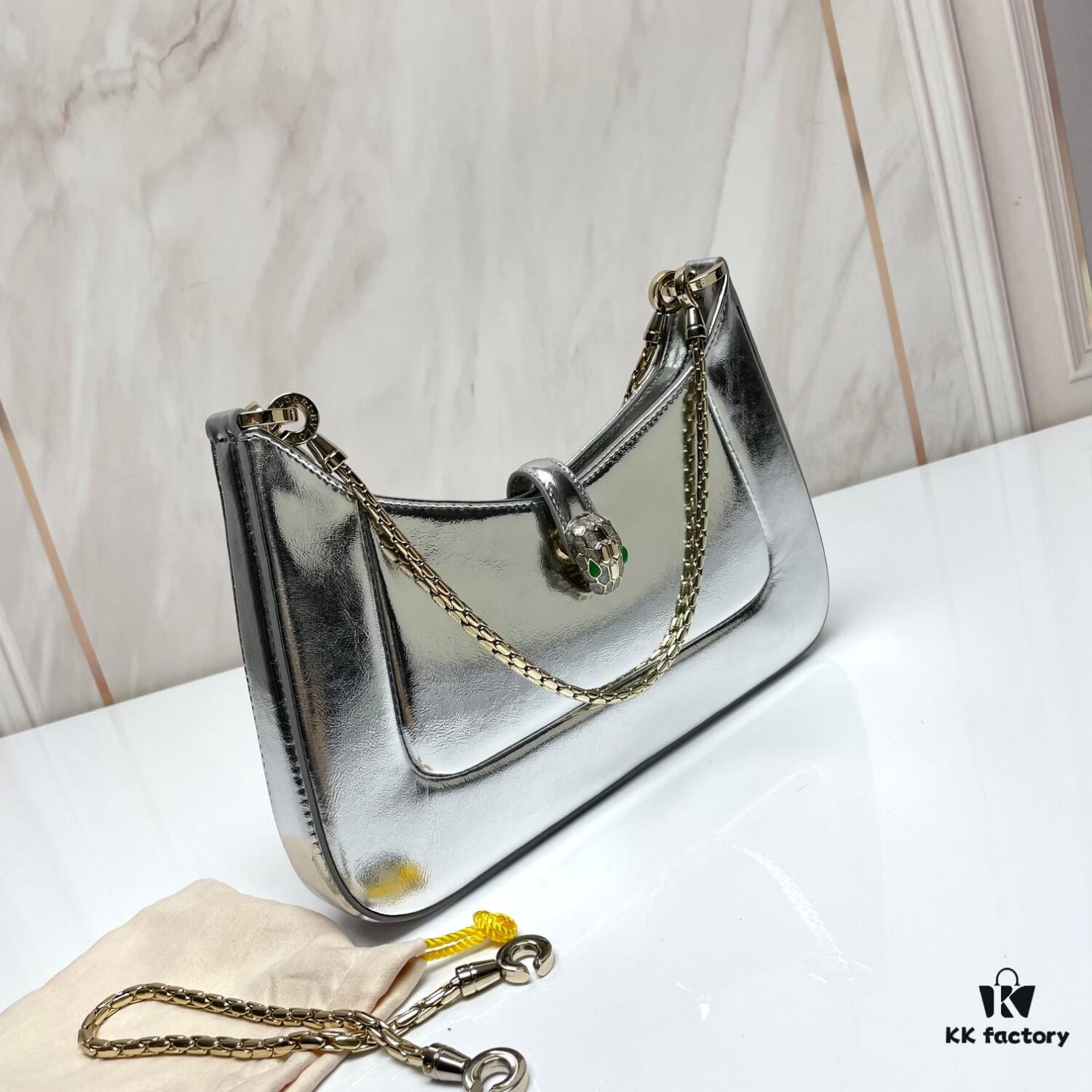 6930c70e6e68136f4d9afbe7 BVLGARI SERPENTI BAIA Small Shoulder Bag in Silver-Tone Textured Calfskin