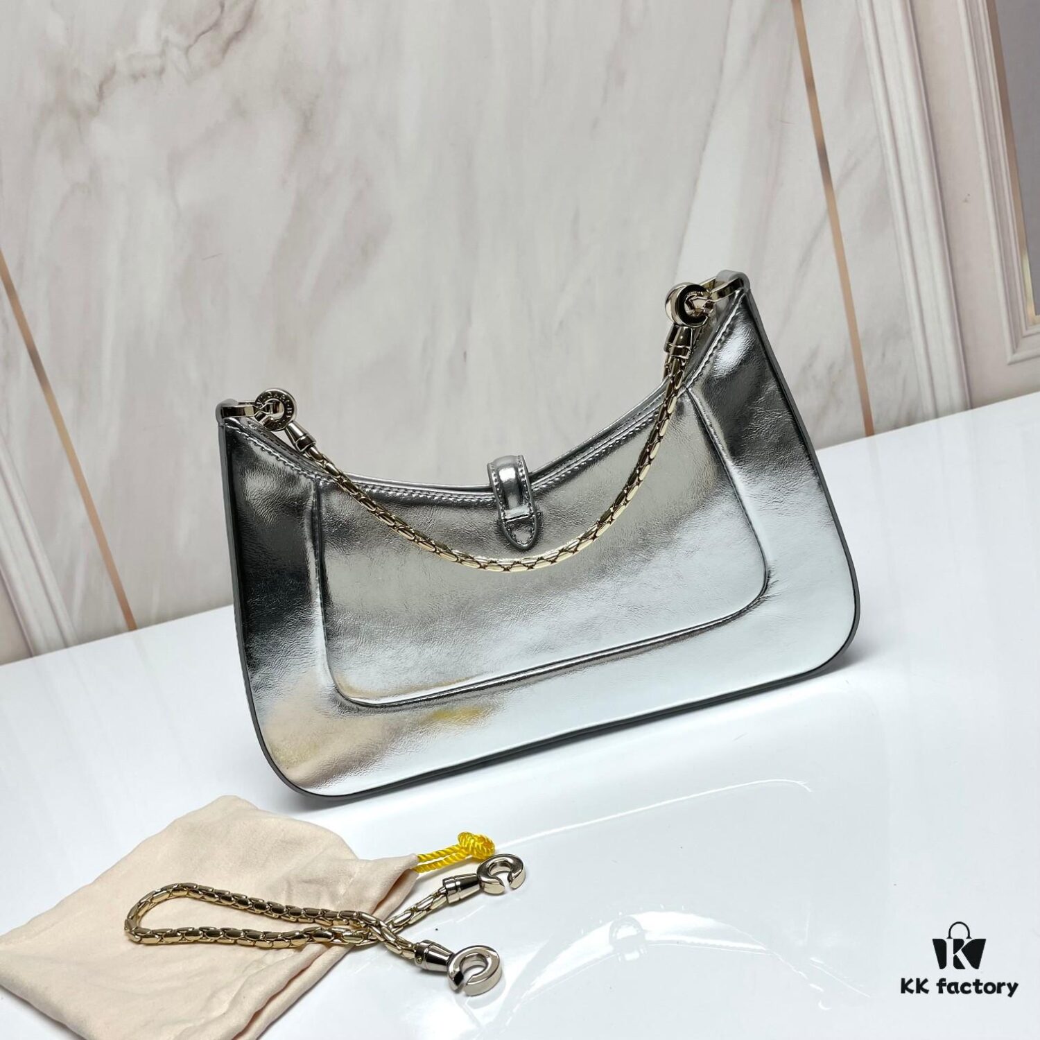 6930c70e6e68136f4d9afbe8 BVLGARI SERPENTI BAIA Small Shoulder Bag in Silver-Tone Textured Calfskin