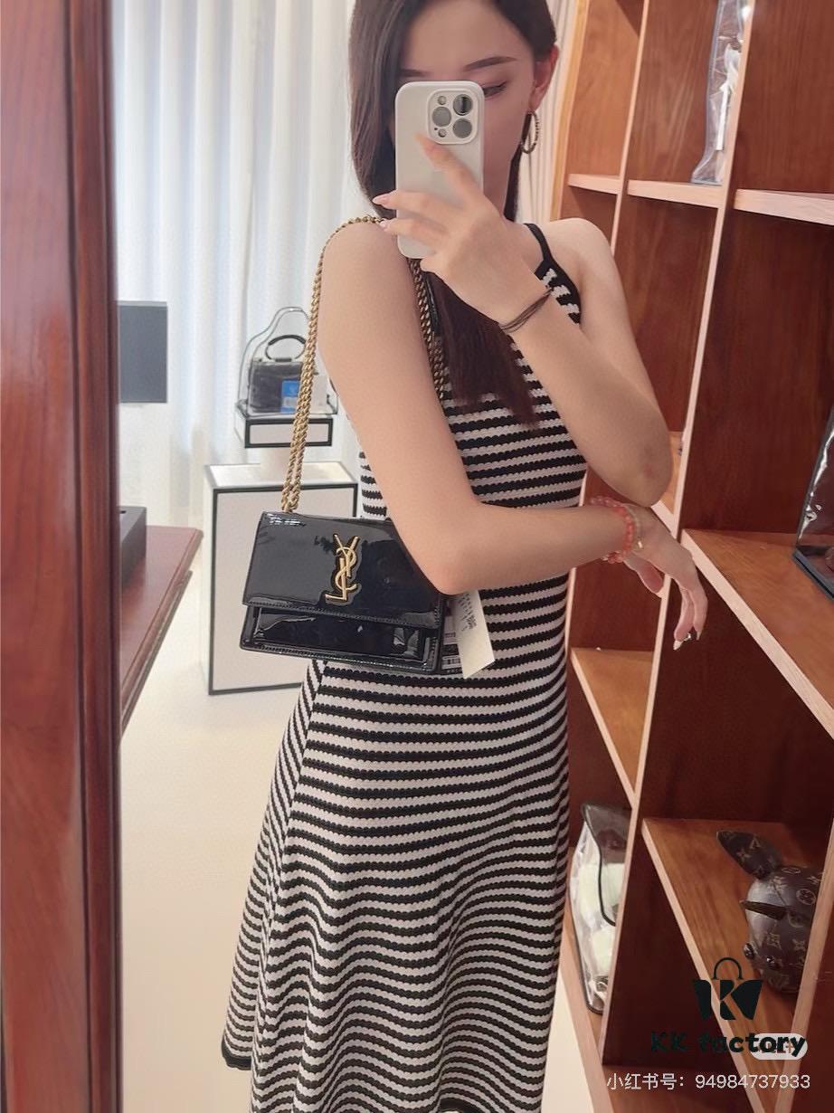 6930c7926e68136f4d9afcd7 YSL Sunset Bag ✨ Genuine Leather with Chain Strap, Classic Accordion Design, Elegant Black and Gold Finish