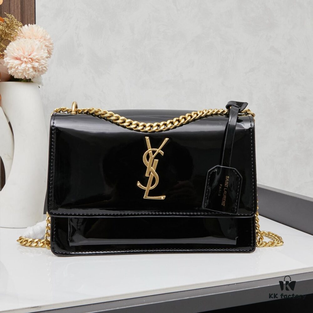6930c7b66e68136f4d9afd10 YSL Sunset Bag ✨ New Arrival with Box, Patent Leather Beauty, Iconic Accordion Design with Black-Gold Elegance
