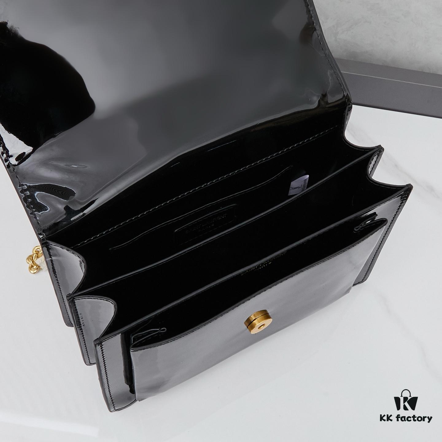 6930c7bc6e68136f4d9afd1a YSL Sunset Bag ✨ New Arrival with Box, Patent Leather Beauty, Iconic Accordion Design with Black-Gold Elegance