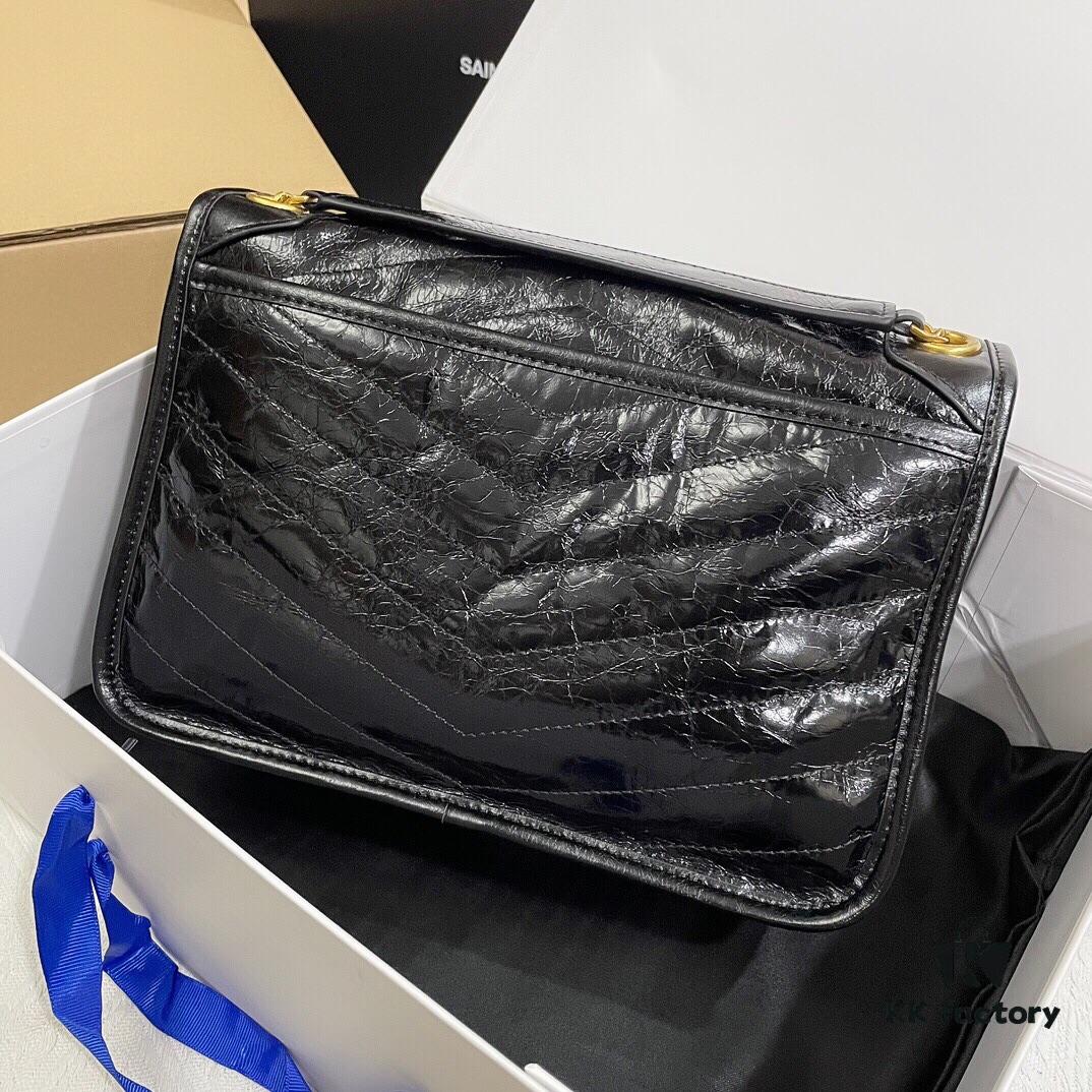 6930c83b6e68136f4d9afdf7 YSL Monogramme Saint Laurent Medium 28cm Top-Grain Leather Flap Shoulder Bag with Gold Chain