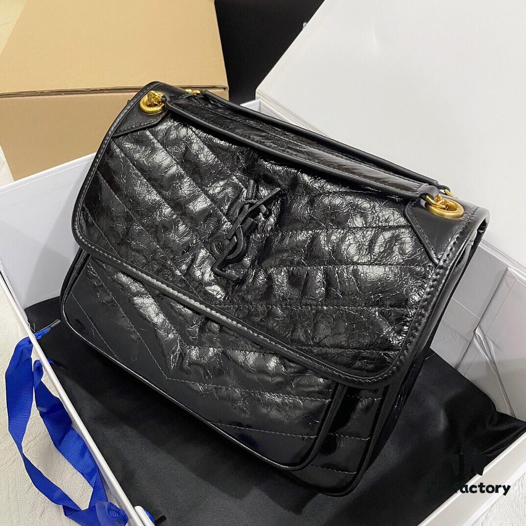 6930c83c6e68136f4d9afdf8 YSL Monogramme Saint Laurent Medium 28cm Top-Grain Leather Flap Shoulder Bag with Gold Chain