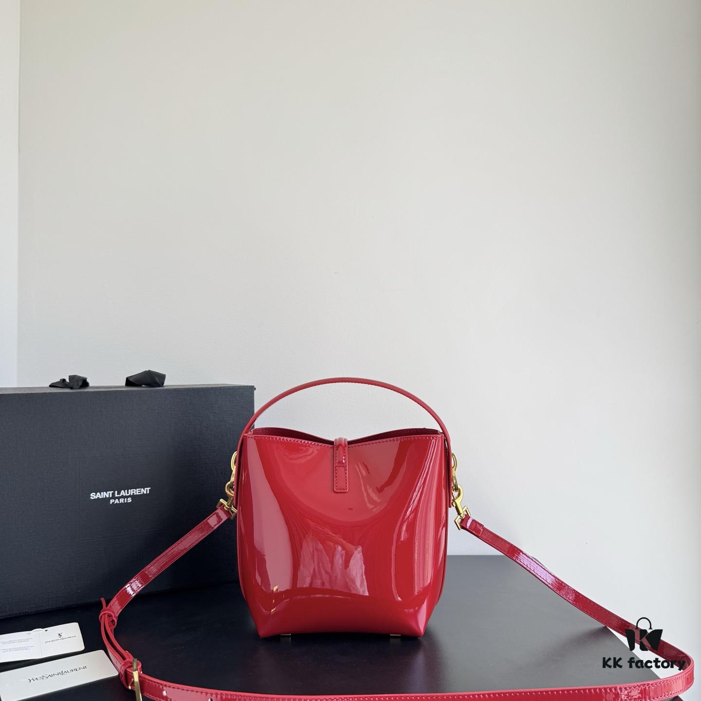 Yves Saint Laurent Patent Leather Crossbody Bucket Bag