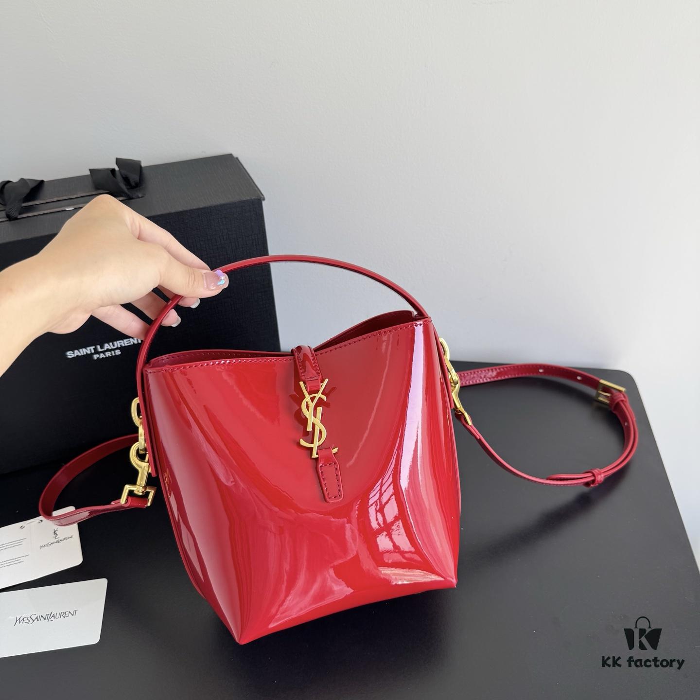 Yves Saint Laurent Patent Leather Crossbody Bucket Bag