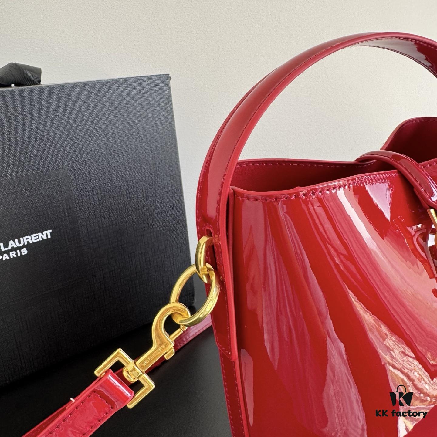 Yves Saint Laurent Patent Leather Crossbody Bucket Bag