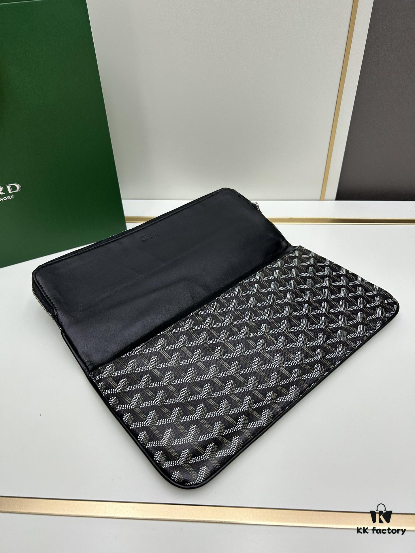 6930c8e46e68136f4d9afefe SAINTE-MARIE Clutch Bag with Reversible Flap Design in GOYARDINE Canvas and Calfskin Leather