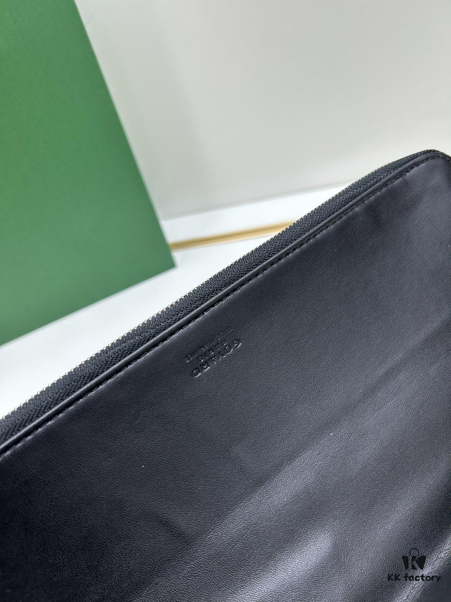 6930c8e56e68136f4d9aff00 SAINTE-MARIE Clutch Bag with Reversible Flap Design in GOYARDINE Canvas and Calfskin Leather