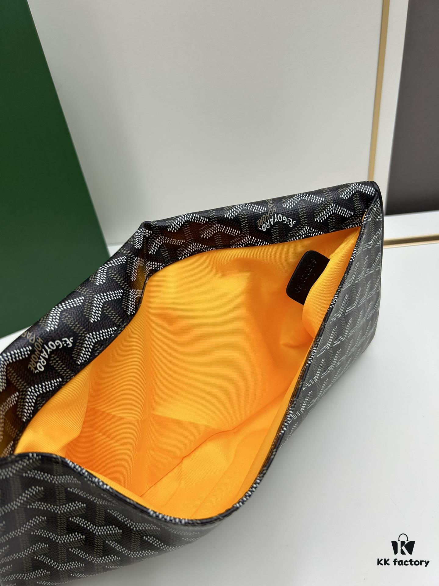 6930c8e76e68136f4d9aff03 SAINTE-MARIE Clutch Bag with Reversible Flap Design in GOYARDINE Canvas and Calfskin Leather