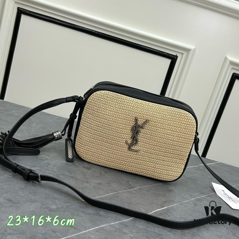 6930c9d76e68136f4d9b00a3 YSL Saint Laurent Black Woven Calfskin Lou Camera Bag with Box