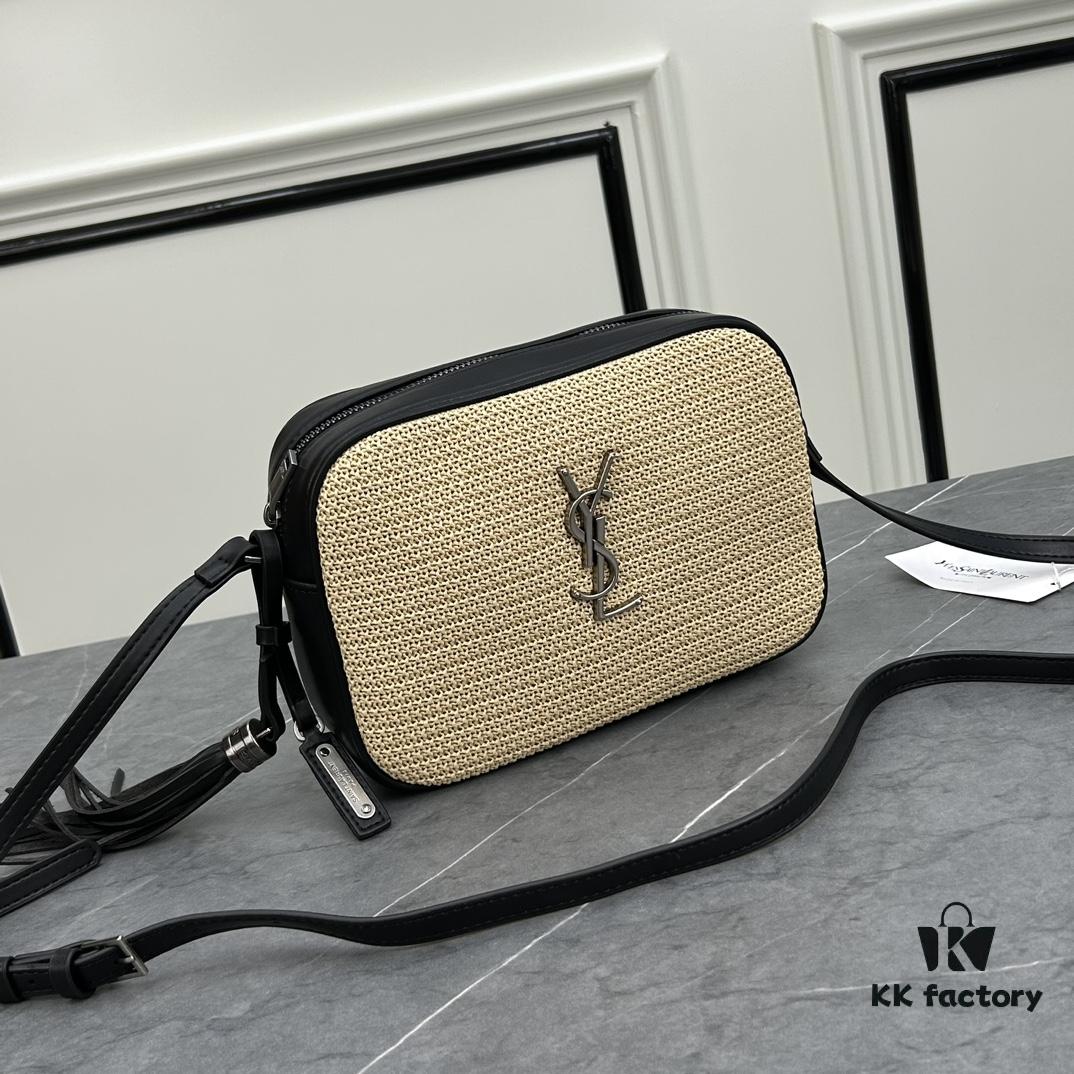 6930c9d86e68136f4d9b00a5 YSL Saint Laurent Black Woven Calfskin Lou Camera Bag with Box