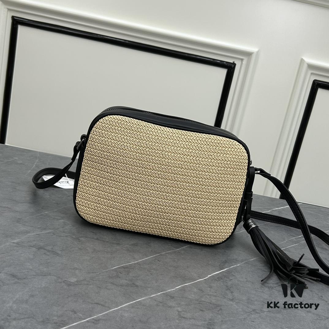 6930c9d96e68136f4d9b00a6 YSL Saint Laurent Black Woven Calfskin Lou Camera Bag with Box