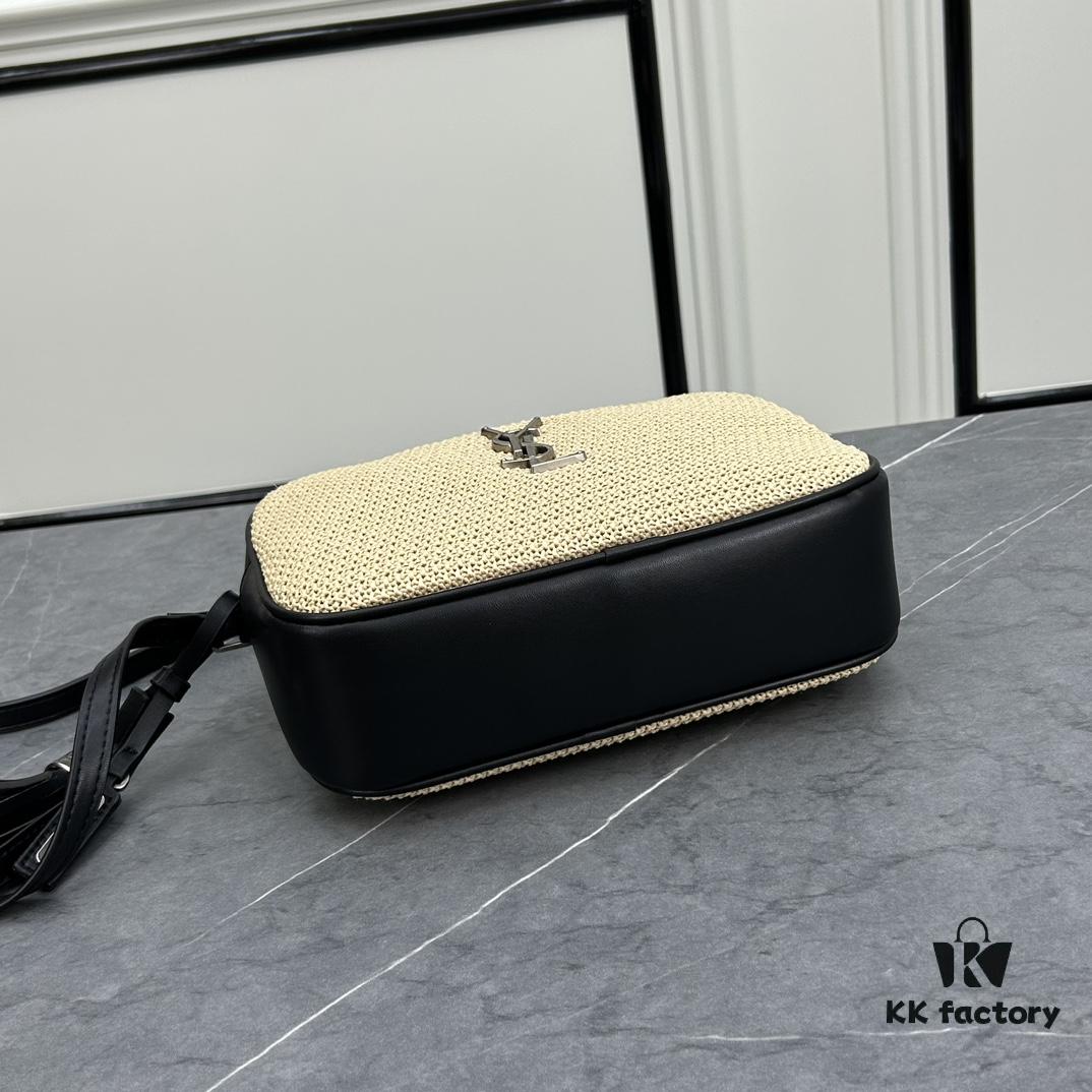 6930c9da6e68136f4d9b00a7 YSL Saint Laurent Black Woven Calfskin Lou Camera Bag with Box