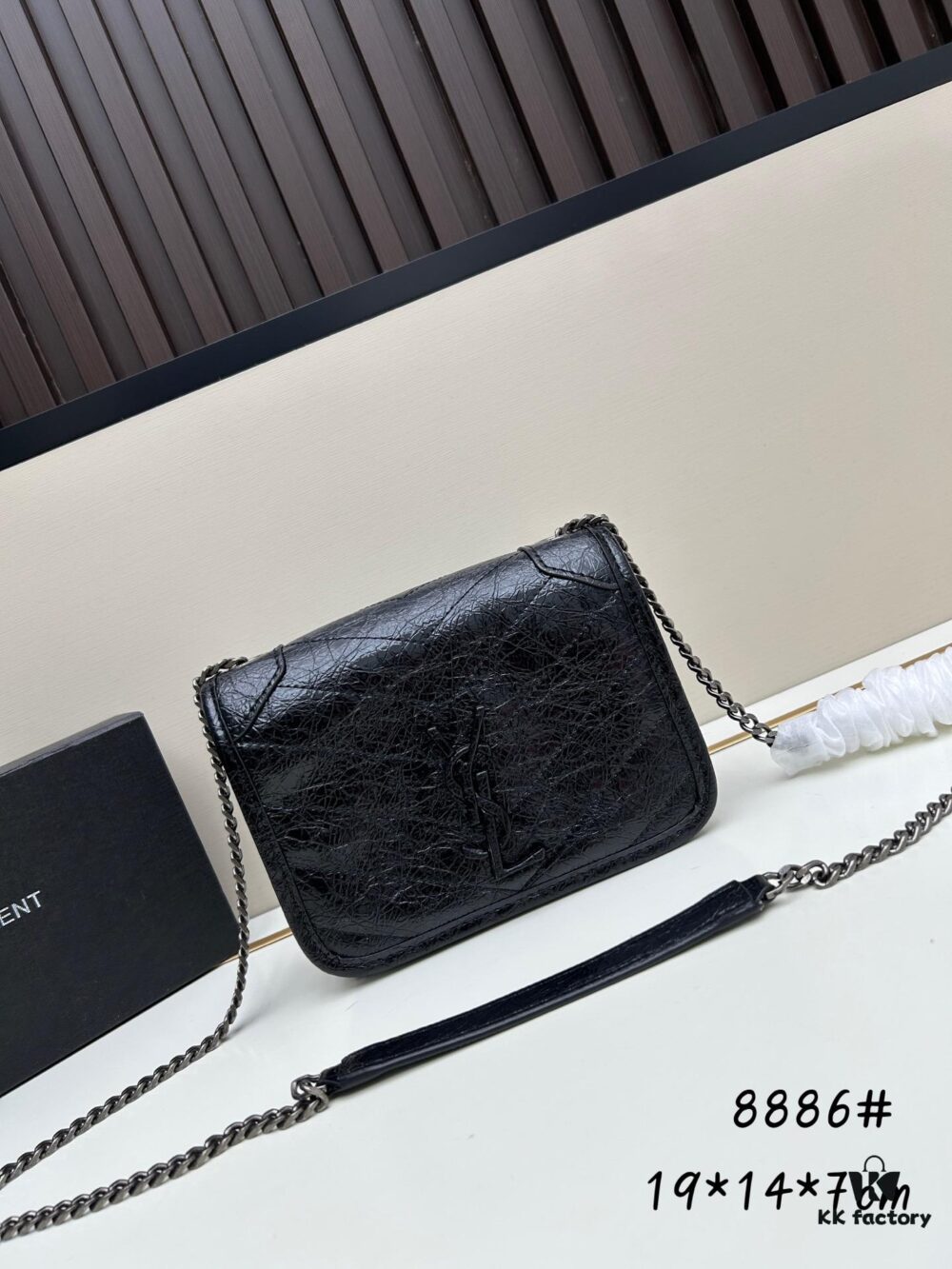 6930ca306e68136f4d9b012b YSL Niki Mini Chain Bag in Black Wax Leather