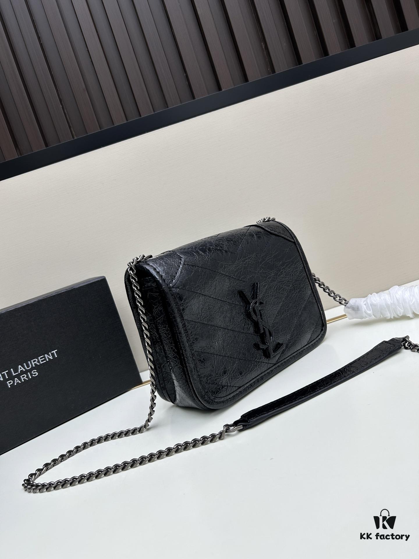 6930ca316e68136f4d9b012d YSL Niki Mini Chain Bag in Black Wax Leather
