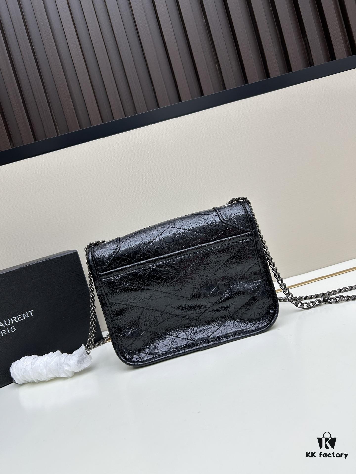 6930ca326e68136f4d9b012e YSL Niki Mini Chain Bag in Black Wax Leather