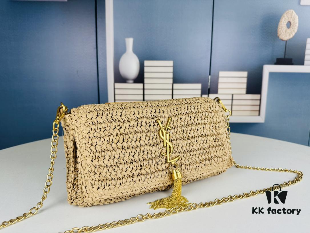 New YSL Raffia Woven Fringe Bag - Kate Model