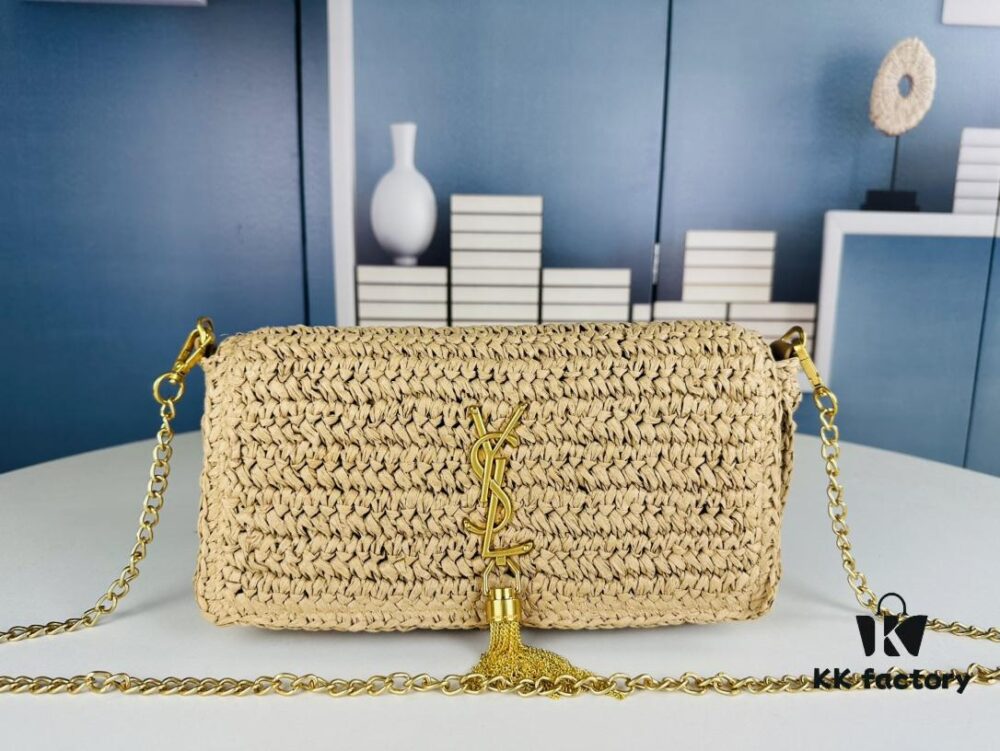 6930ca936e68136f4d9b01df New YSL Raffia Woven Fringe Bag - Kate Model