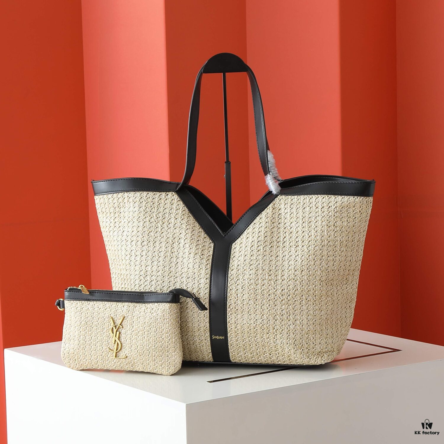 YSL Saint Laurent Raffia Mother-and-Child Tote Bag, Size: 50, 31, 11, Model 2509